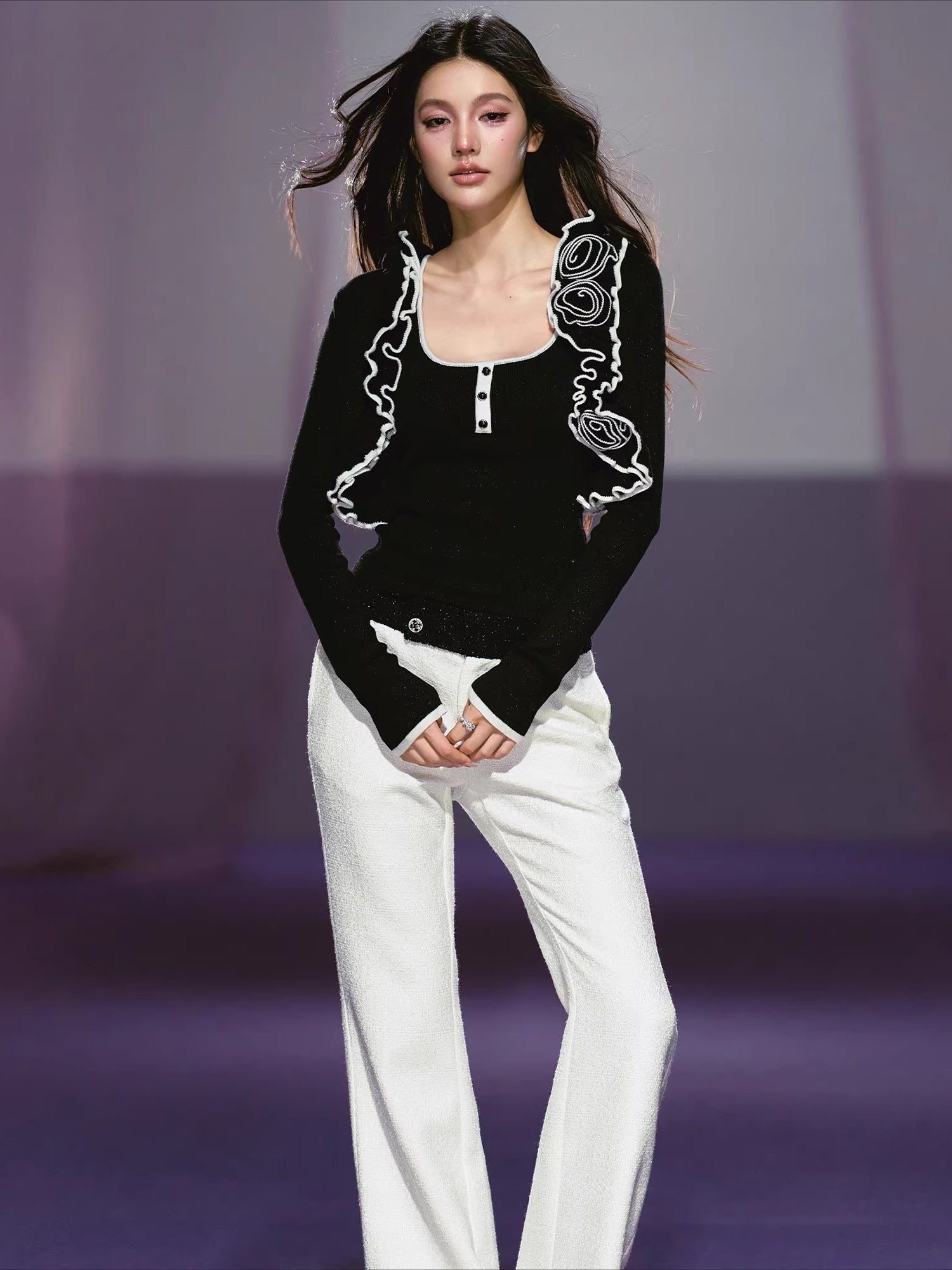 Rose Trim Cardigan Set