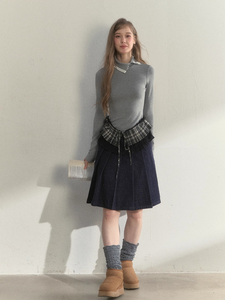 “Layered Essential” Pleated Panel Knit Top