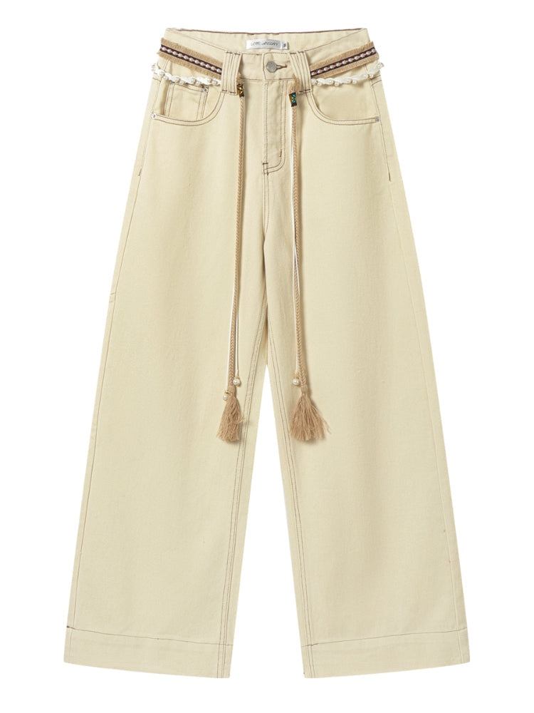 High-Waist Loose Straight - Leg Rope Jeans