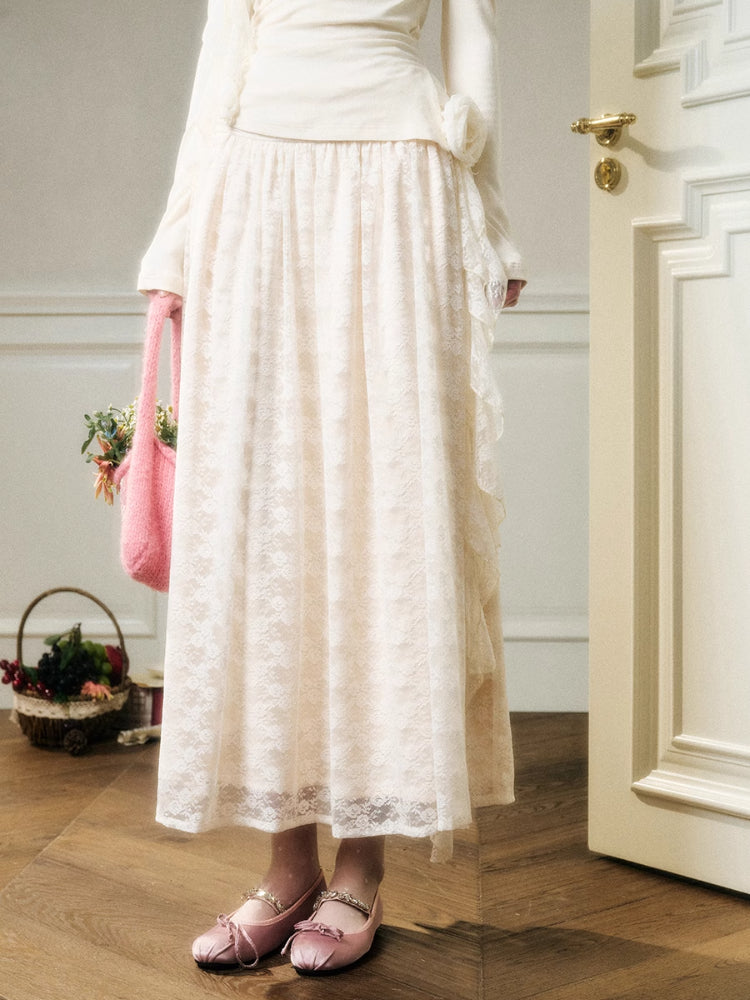 Lace Floral Asymmetrical Off-Shoulder Top & Skirt Set