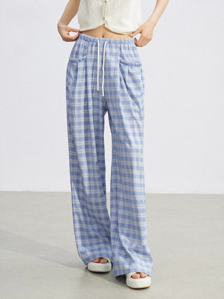 Lace Plaid Wide-Leg Pants