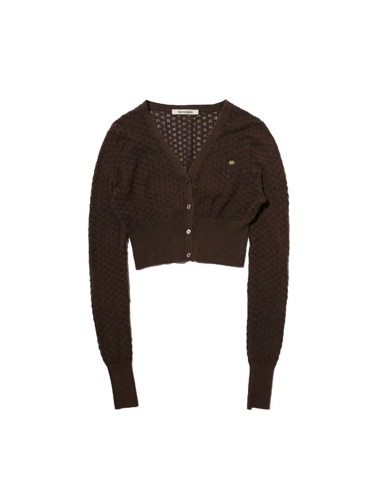 Brown Checkered Velvet Strap Dress Shirt & Cardigan Set