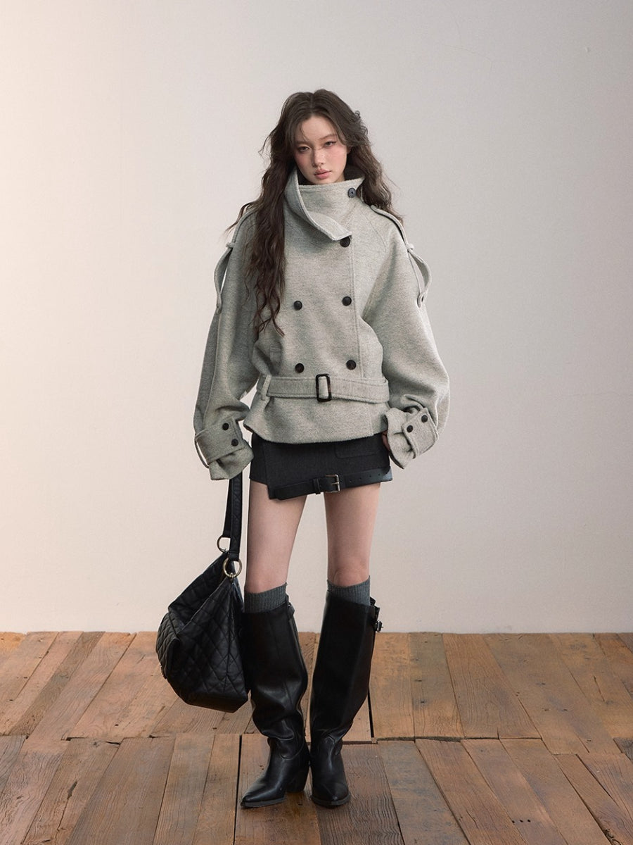 Asymmetric Hem Wool Blend Skirt