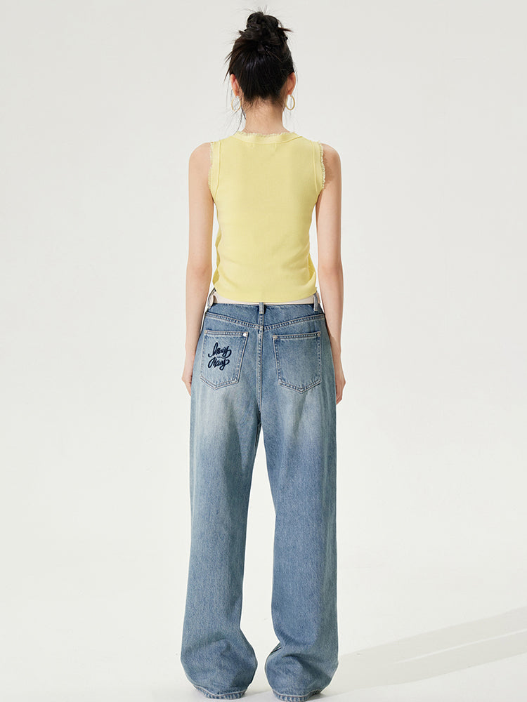 Lyocell V-Neck Raw-edge Ice-silk Vest