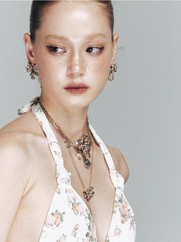 Metal Floral Layered Necklace