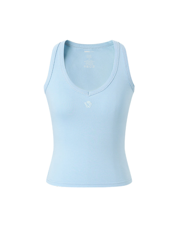 White & Blue V-neck Fitted Top