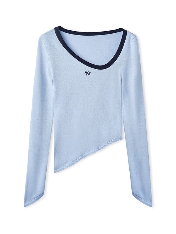 Asymmetric Contrast Neck T-shirt