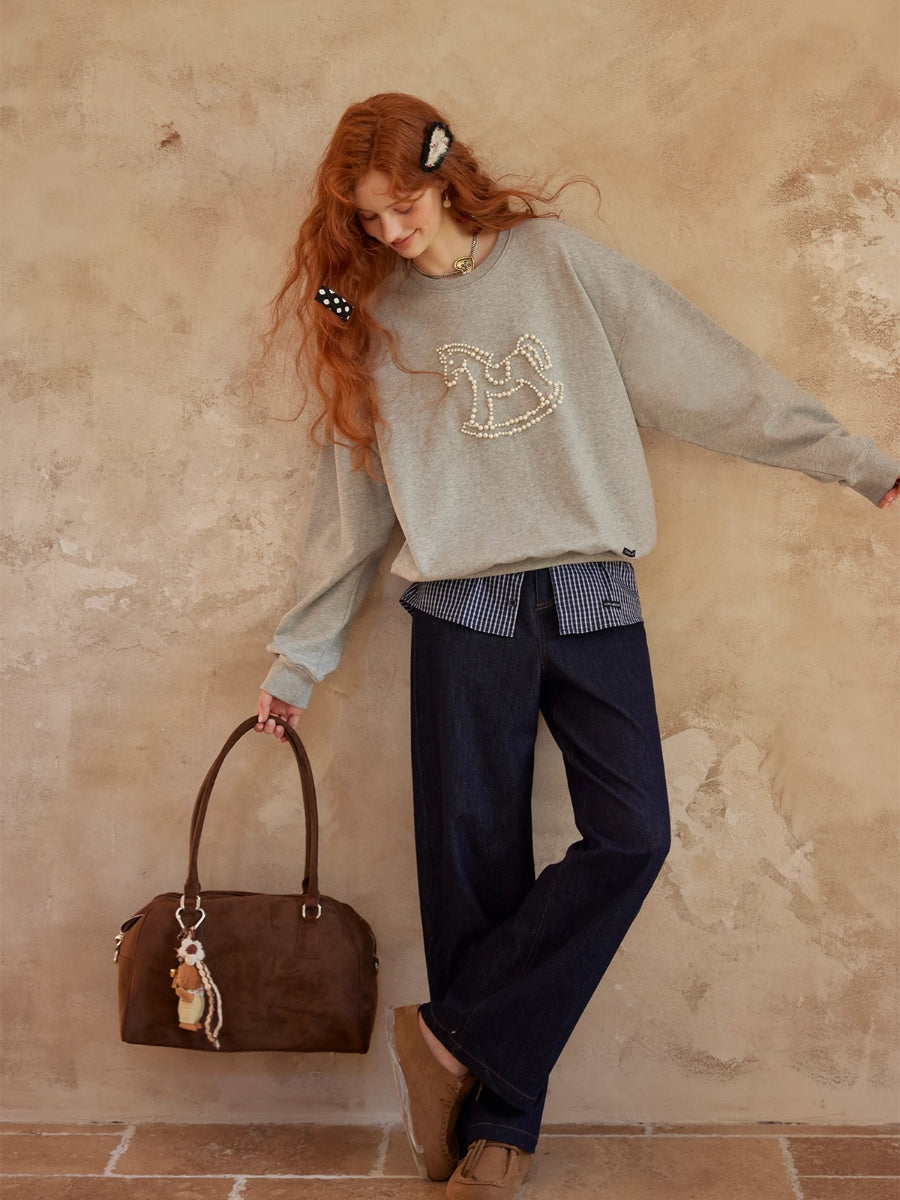 Embroidered Animal Knit Sweatshirt