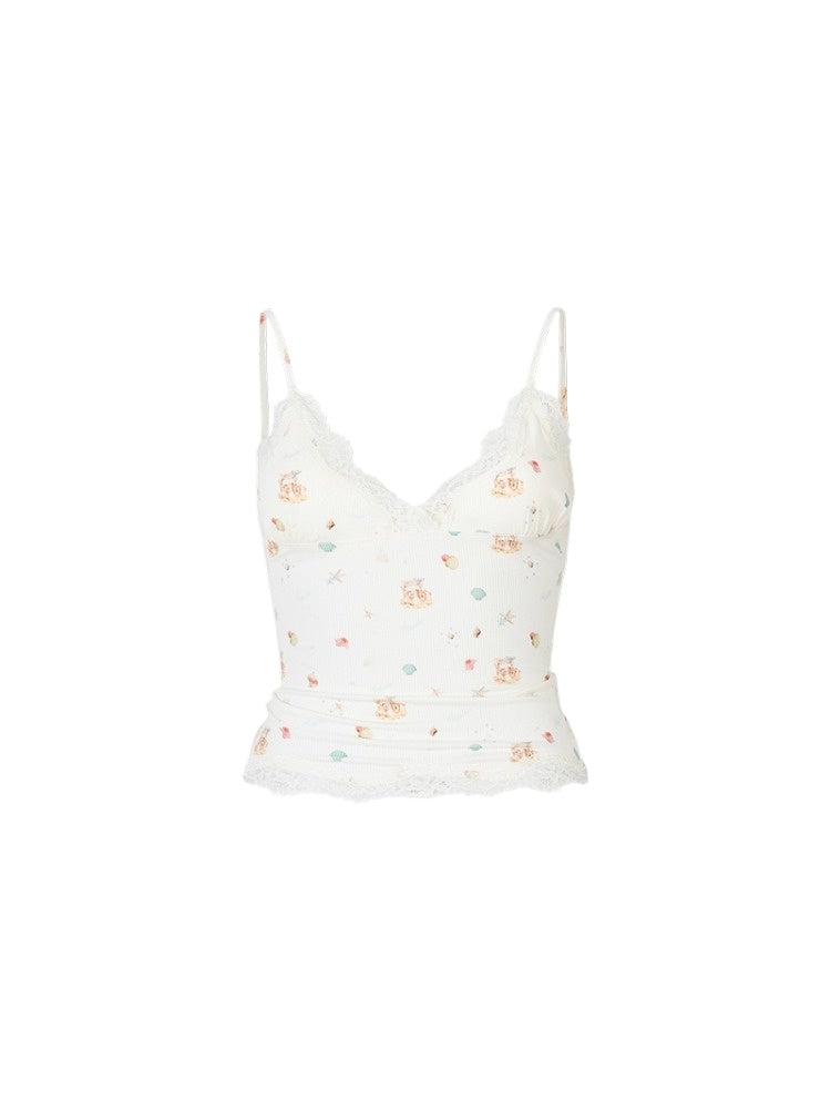 Printed Lace Trimmed Camisole