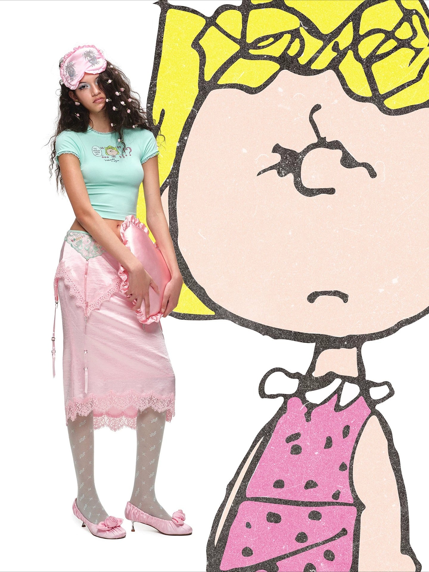 Snoopy Lace Trim Printed T-shirt