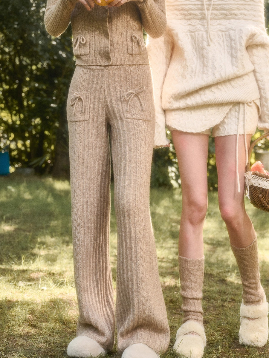 Velvet Bunny Wool Cloud Off-Shoulder Knit Cardigan & Pants Set