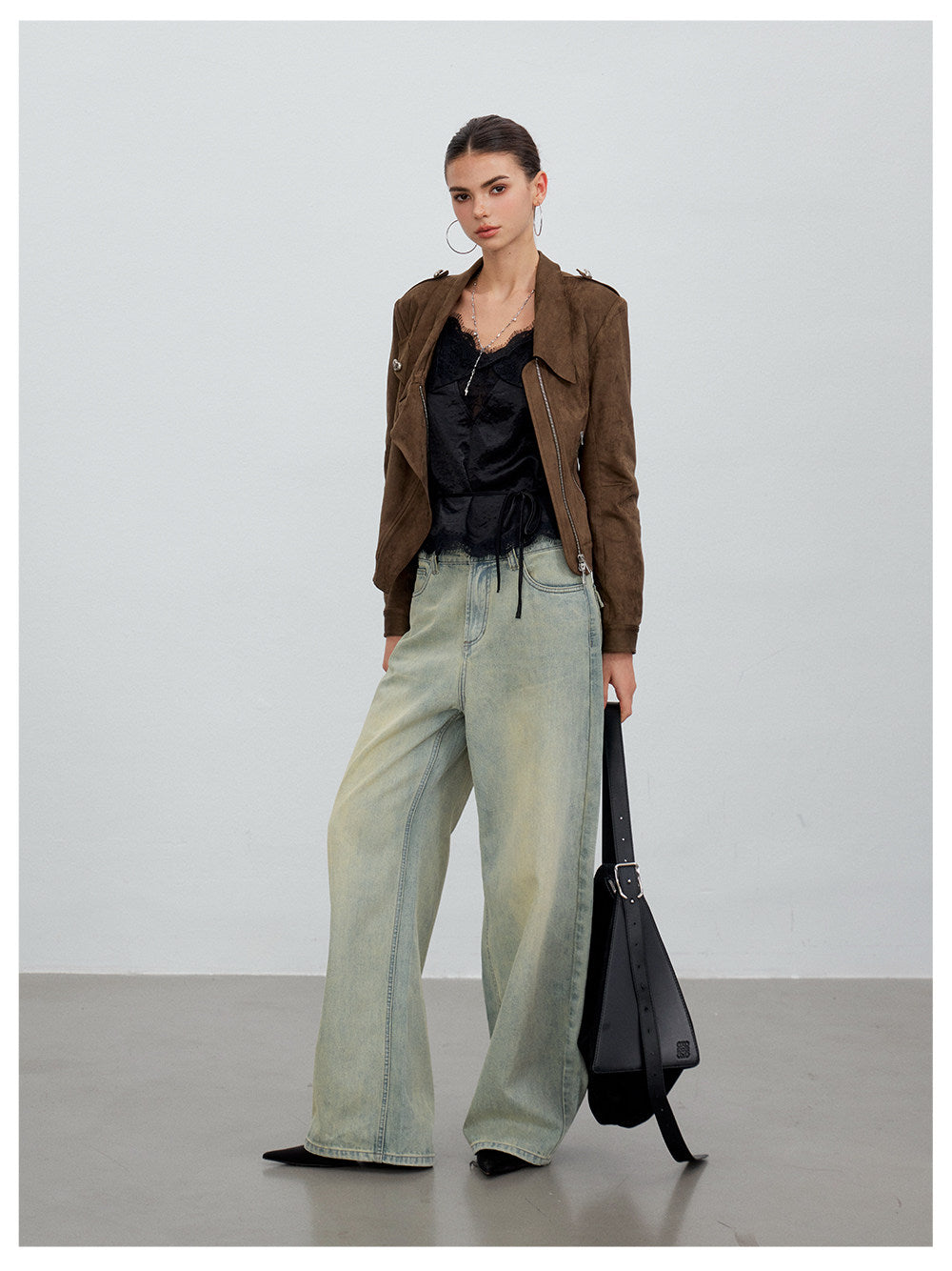 Brown Asymmetric Suede Jacket