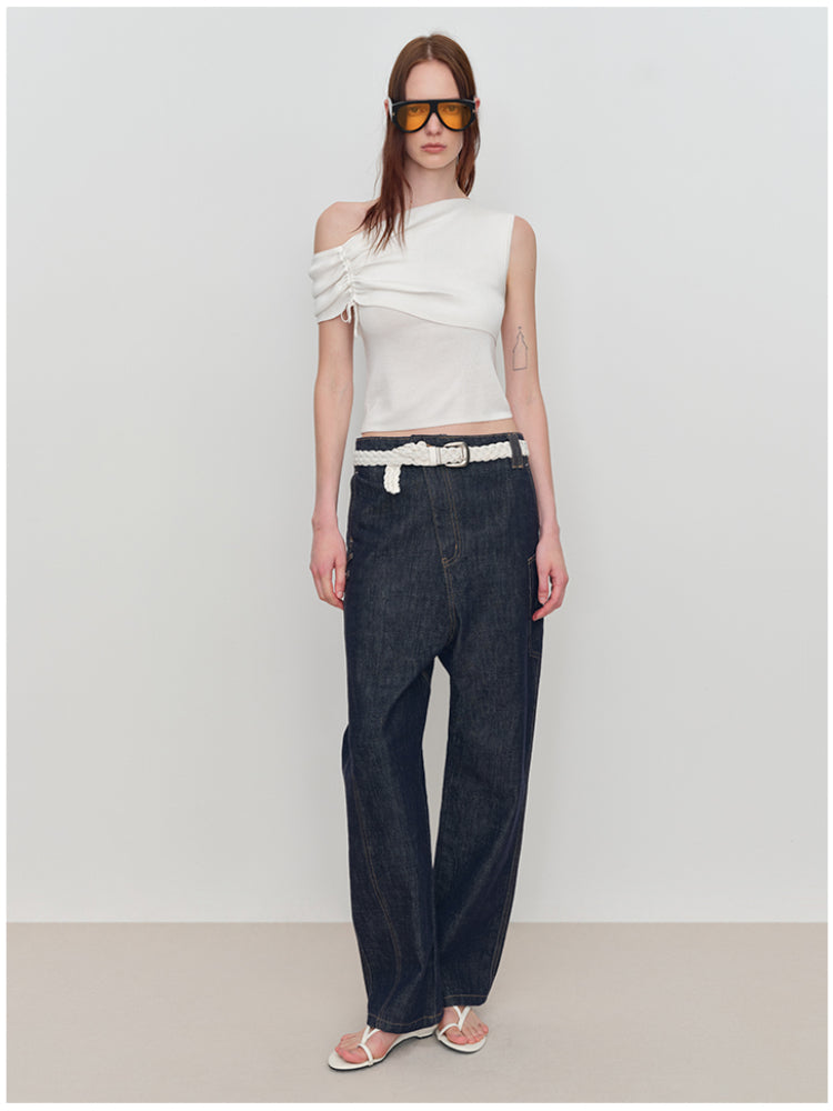 Micro Raw Denim Low-Rise Jeans