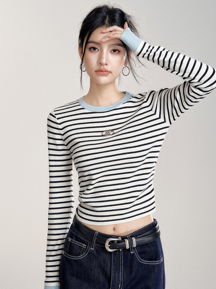 Contrast Striped Slim-Fit Knitted Base Layer