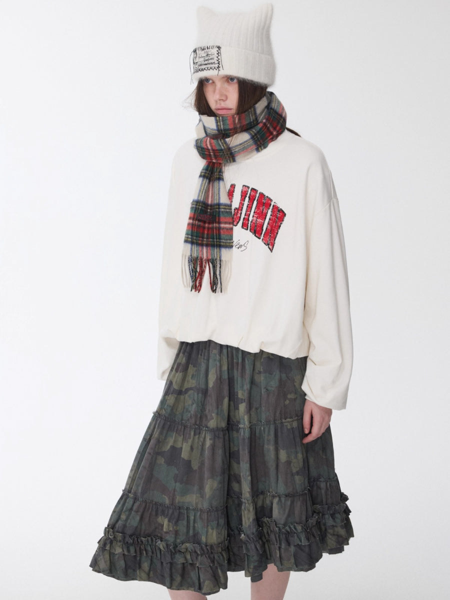 Camouflage Frayed Ruffle Layered Skirt