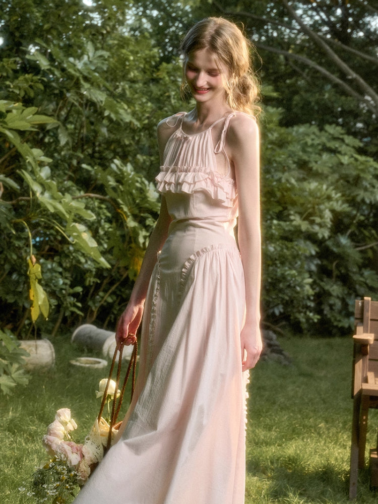 Washed Cotton Halter Long Dress