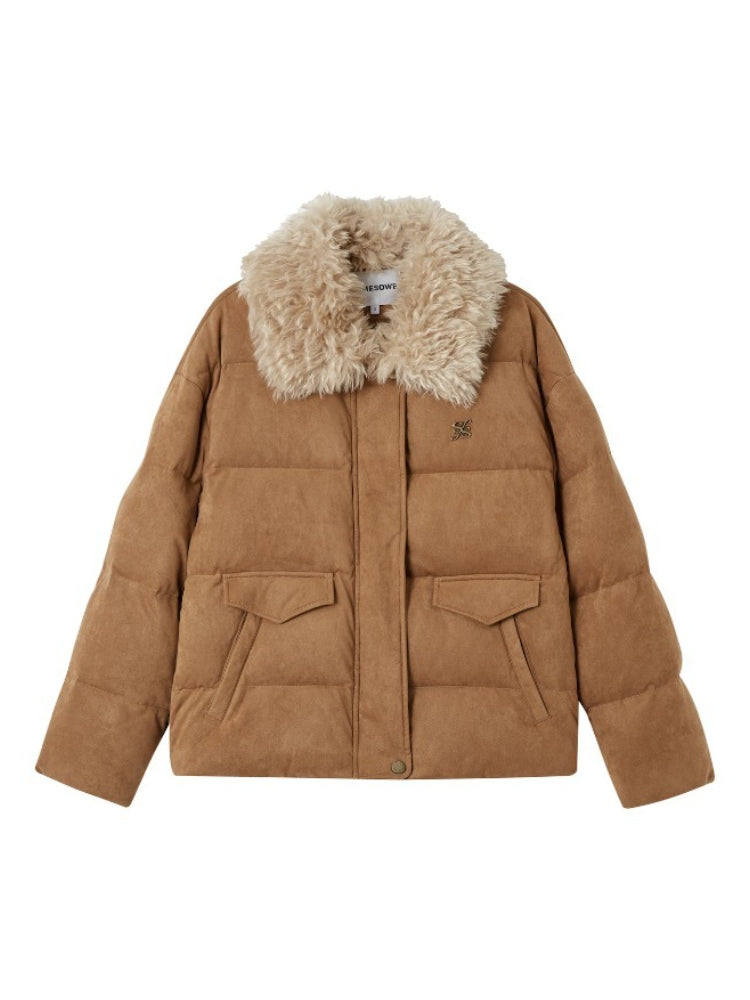 Faux Suede Fur Collar Down Jacket