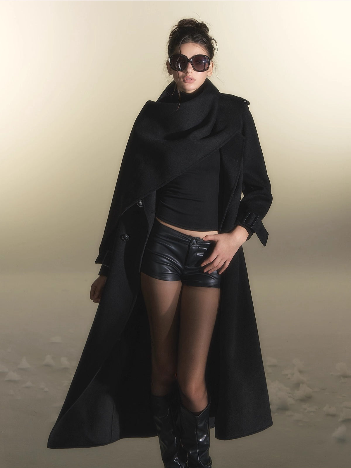 Cape Scarf Double-Faced Wool Coat