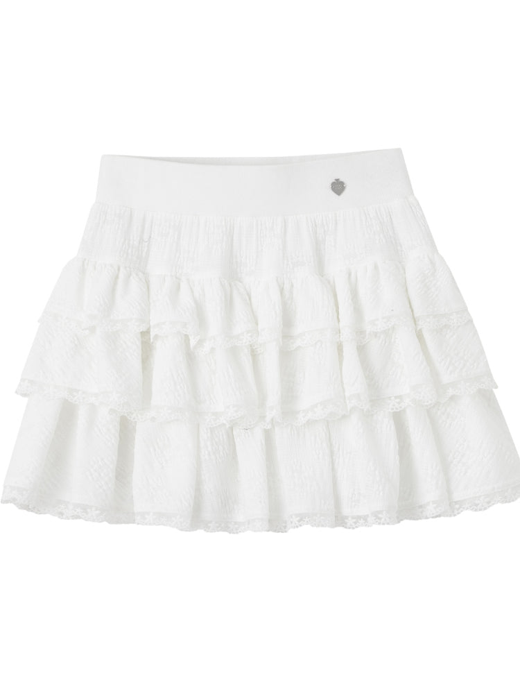 Lace Trim A-line Tulle Skirt