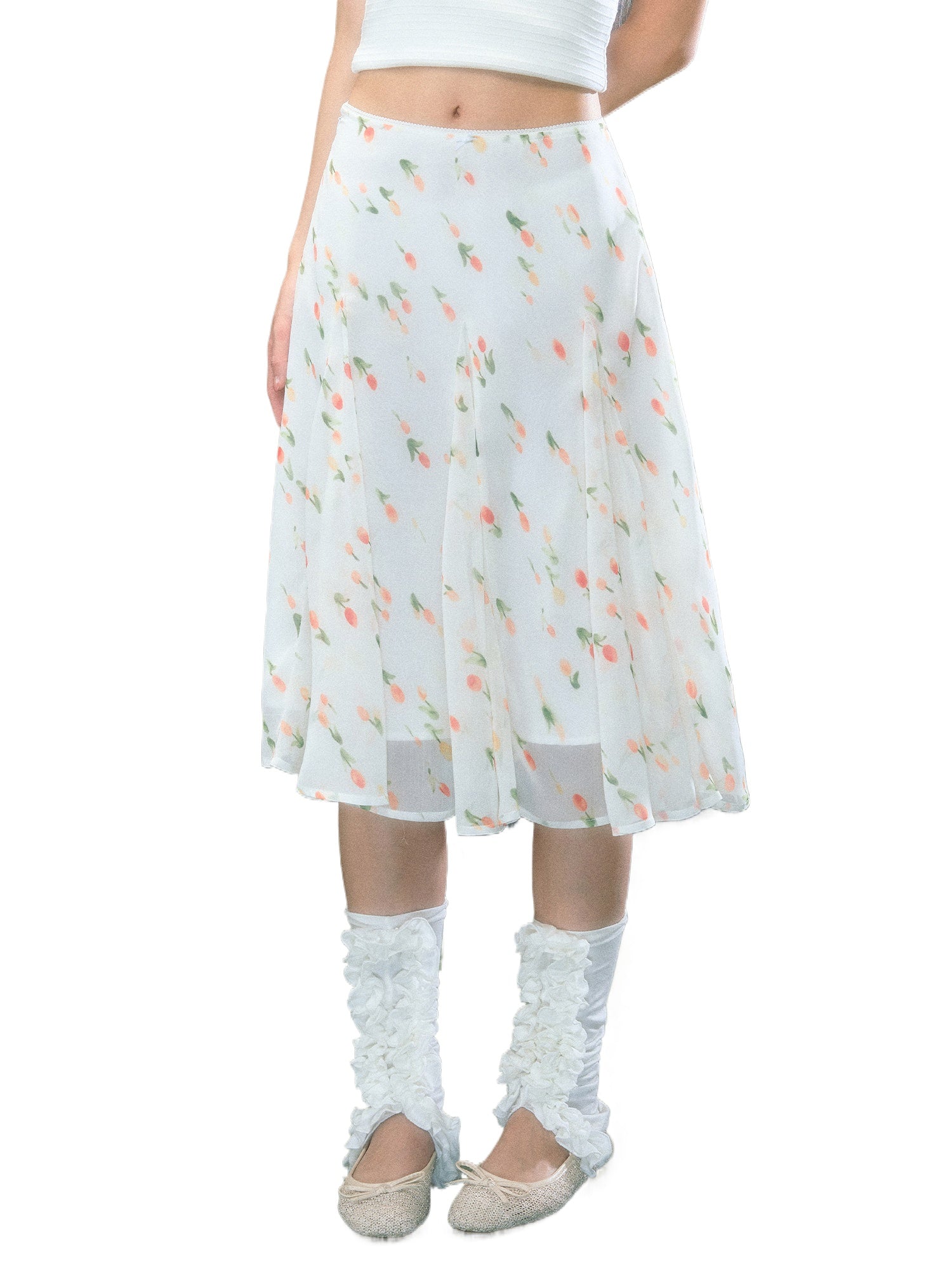 French Floral Chiffon Midi Skirt