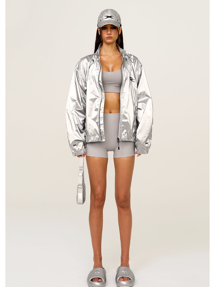 Silver & Black Loose Oversized Sports Jacket