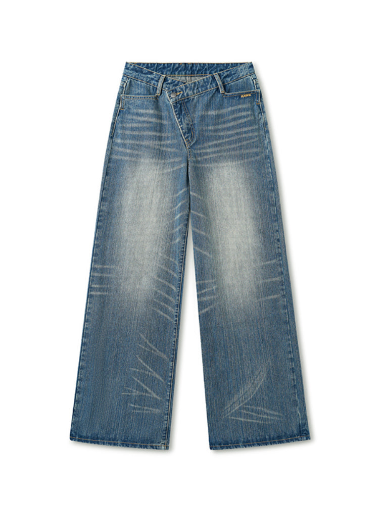 Washed Denim Low-waist Wide-leg Pants