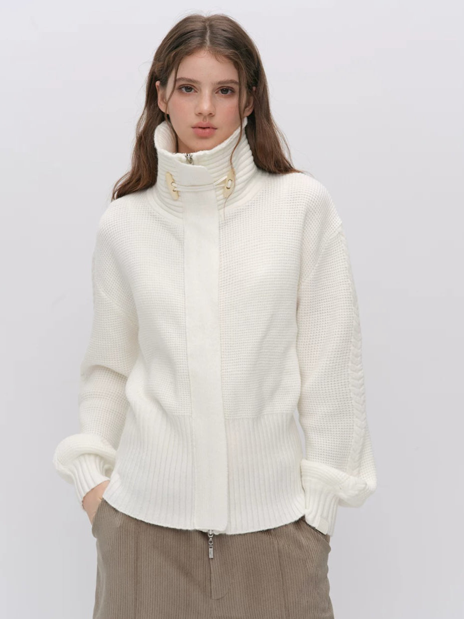 Oversized Toggle Collar Waffle Cardigan