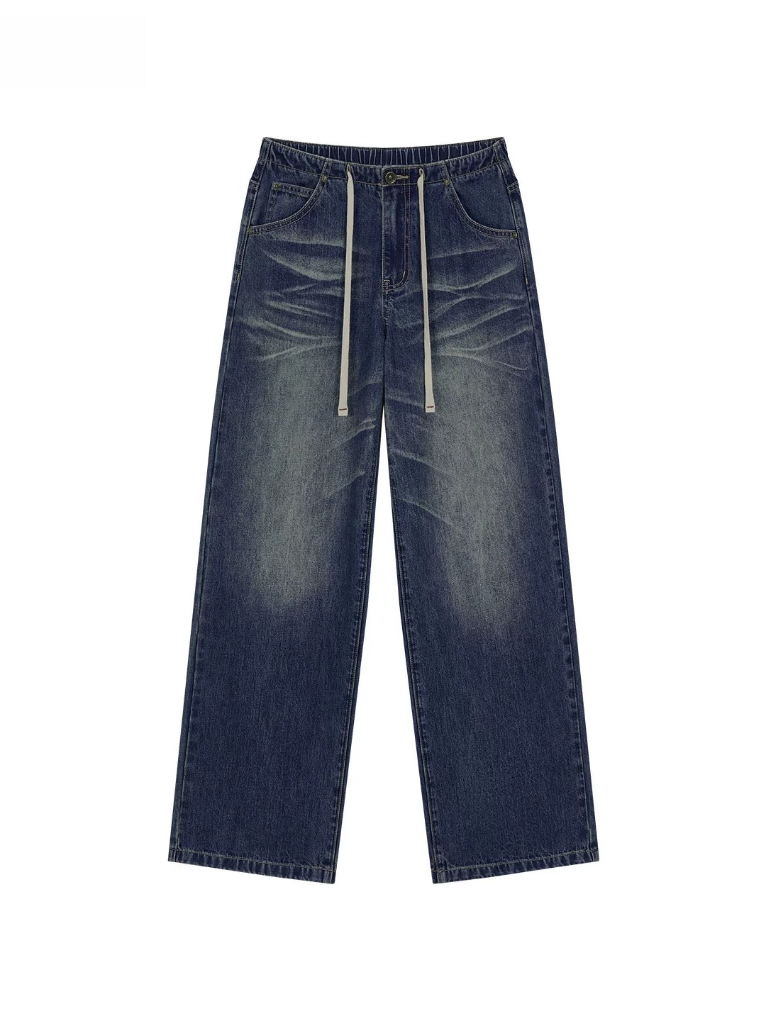 Ombré Whisker Drawstring Straight Jeans