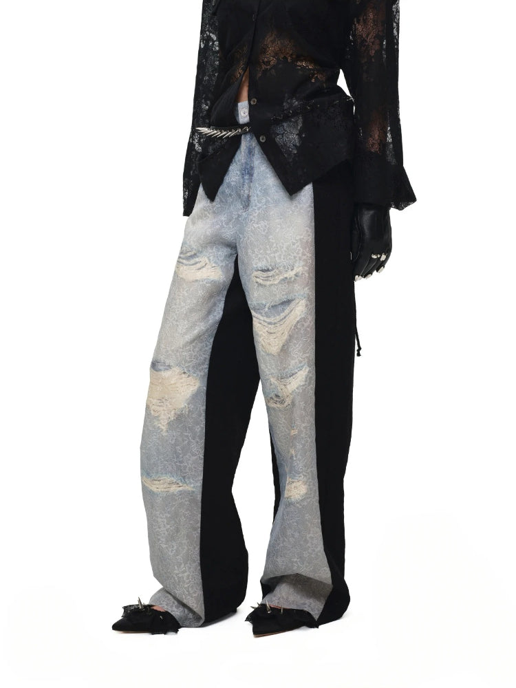 Lace Printed Wide Leg Jeans