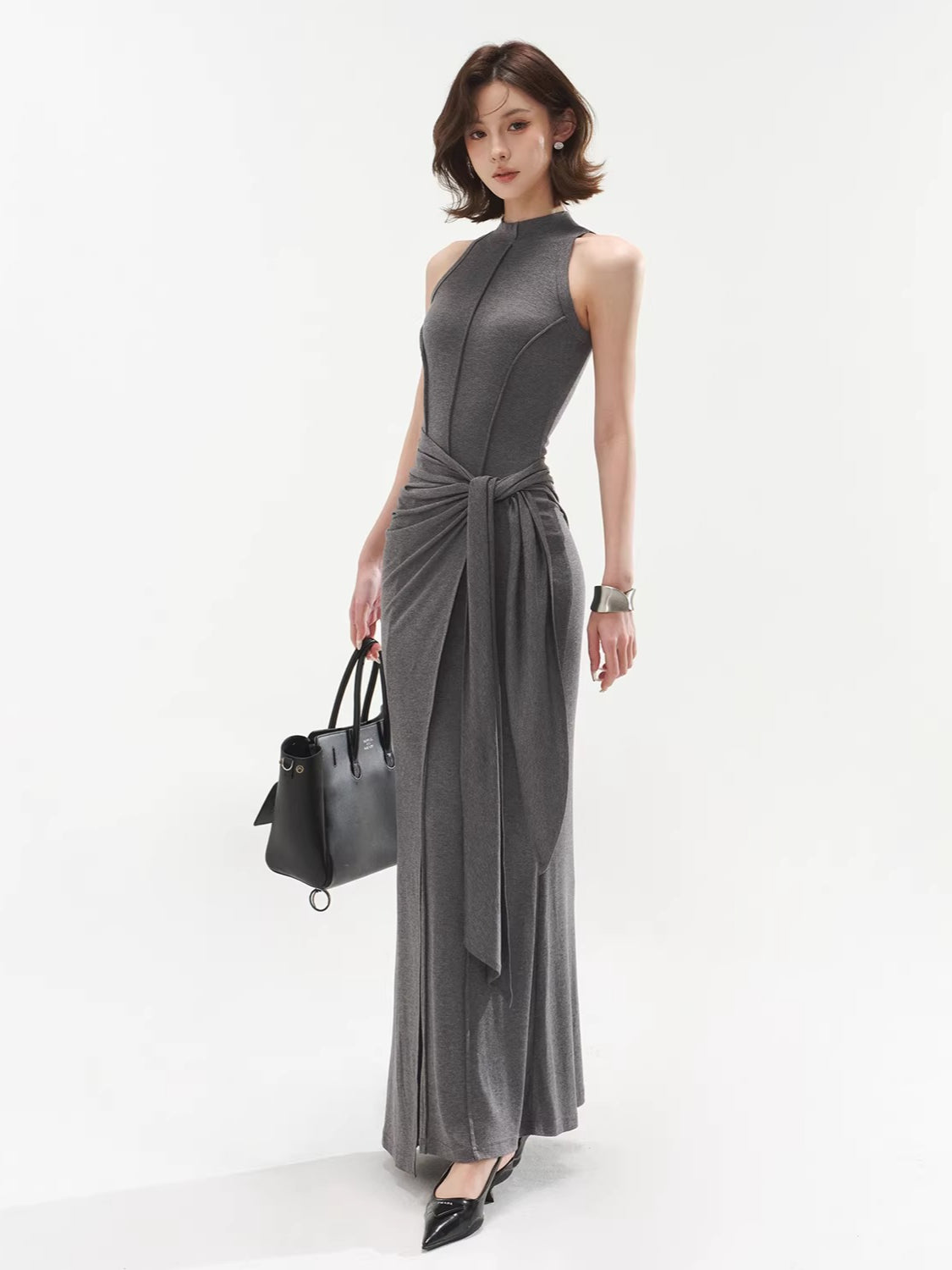 Gray Panel Bodycon Maxi Dress