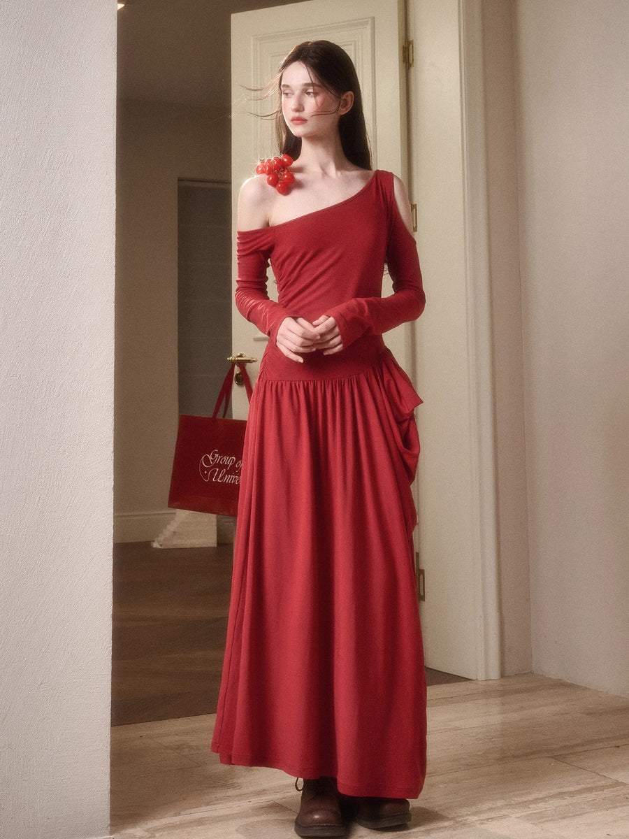 Berry Glaze Off-Shoulder Knit Maxi Dress
