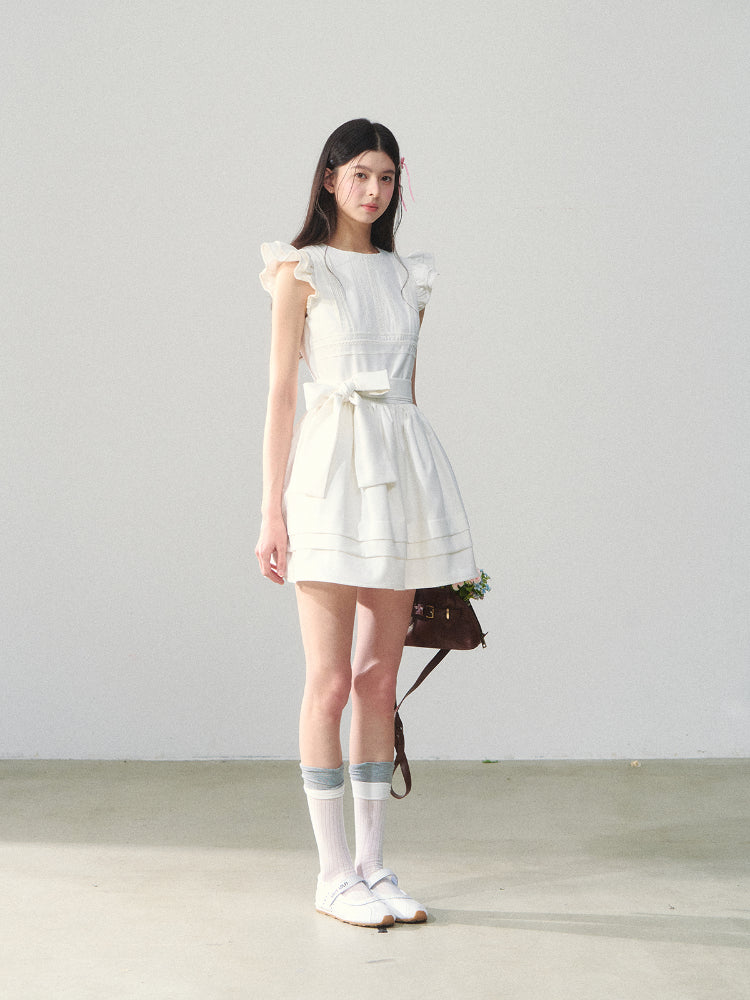 Flutter-Sleeve Bow-tied Tea-break Dress