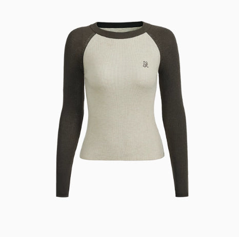 Apricot & Coffee Wool Knit Sweater