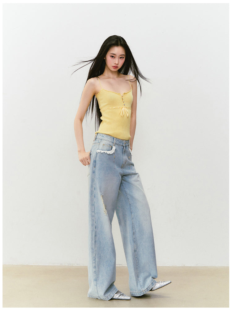 Lace Trim Vintage Jeans