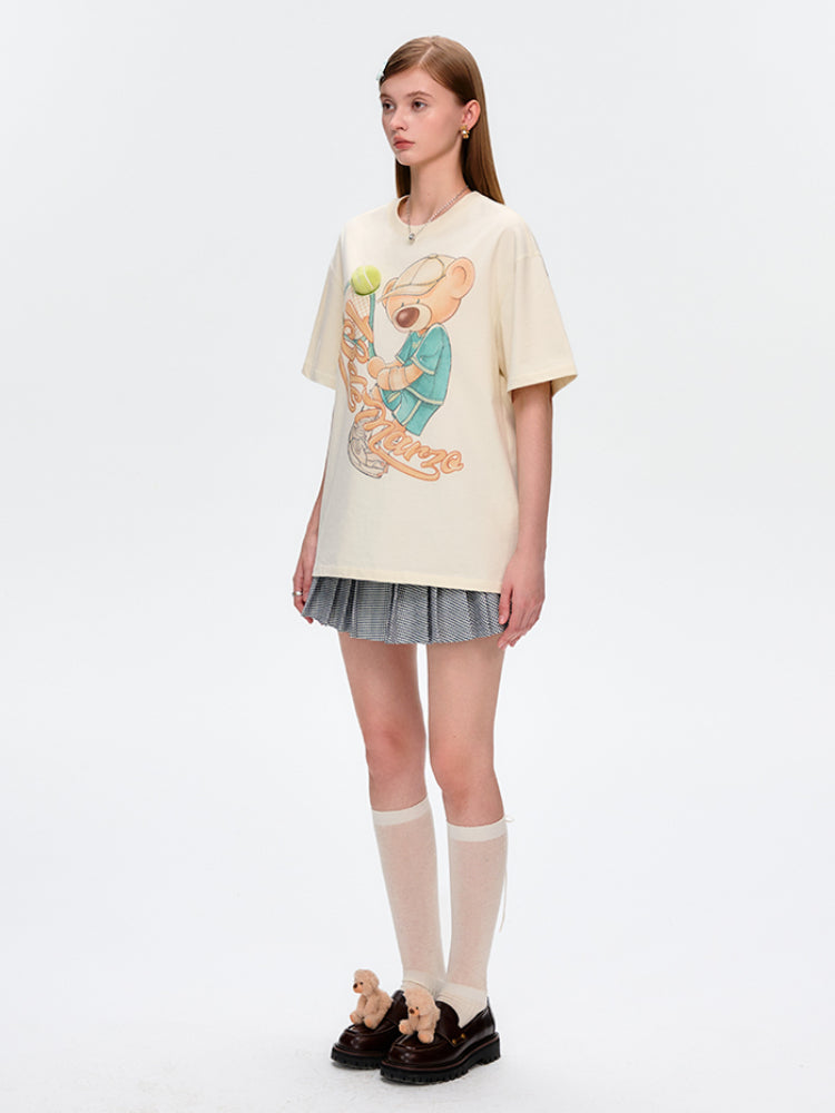 3D Tennis Bear Round-Neck Short-Sleeve T-Shirt