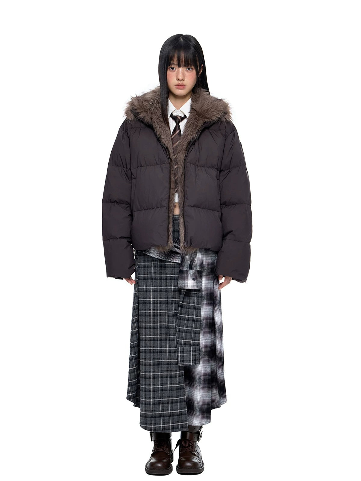 Plaid Waist A-Line Skirt