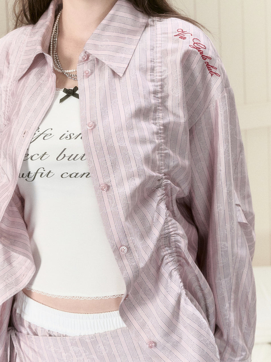 Deep Pink & Light Pink Striped Ruched Shirt