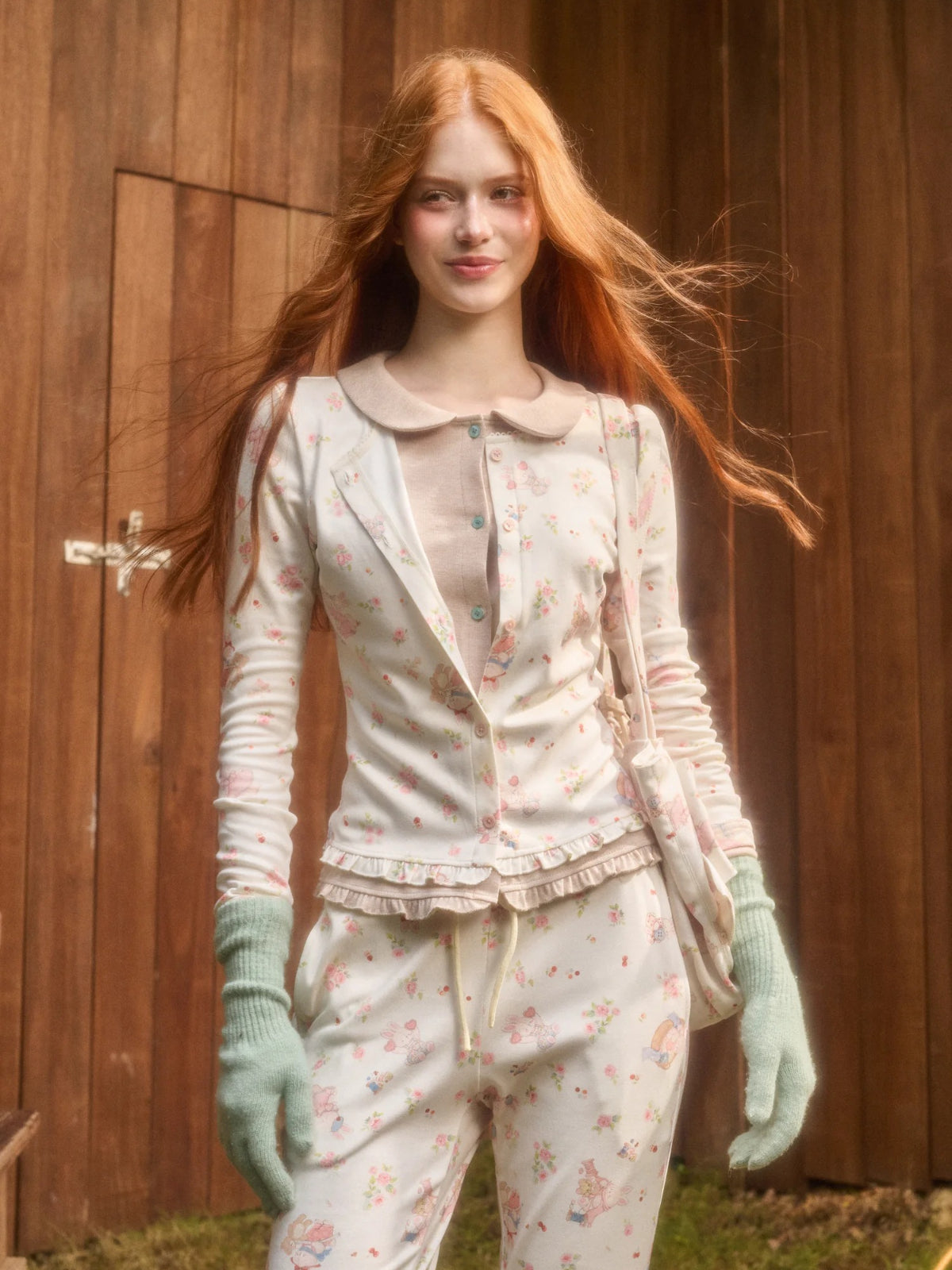 Bunny Print Cardigan & Pants Set