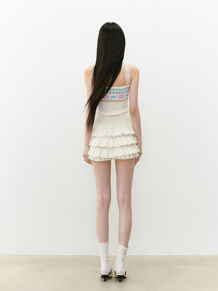 Floral Lace Off-Shoulder Bustier Vest