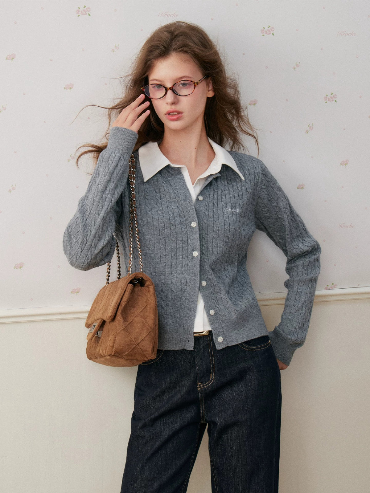 Wool Blend Cable Knit Cardigan