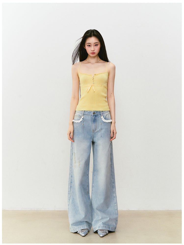 Lace Trim Vintage Jeans