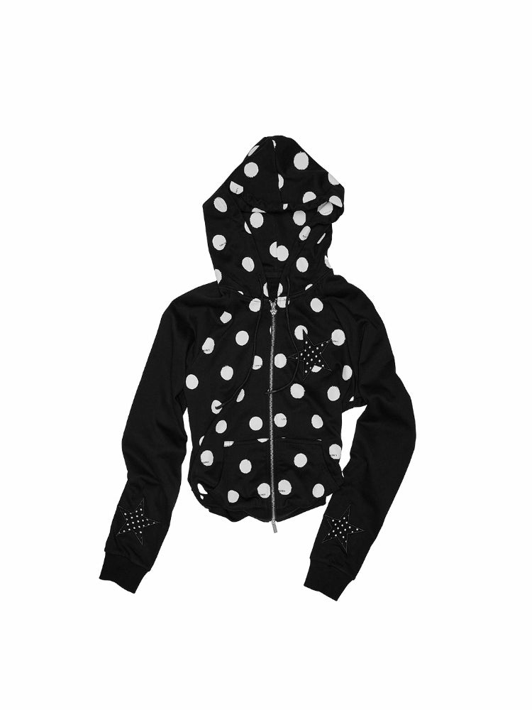 Polka Dot Patchwork Raglan Sleeve Hoodie Jacket