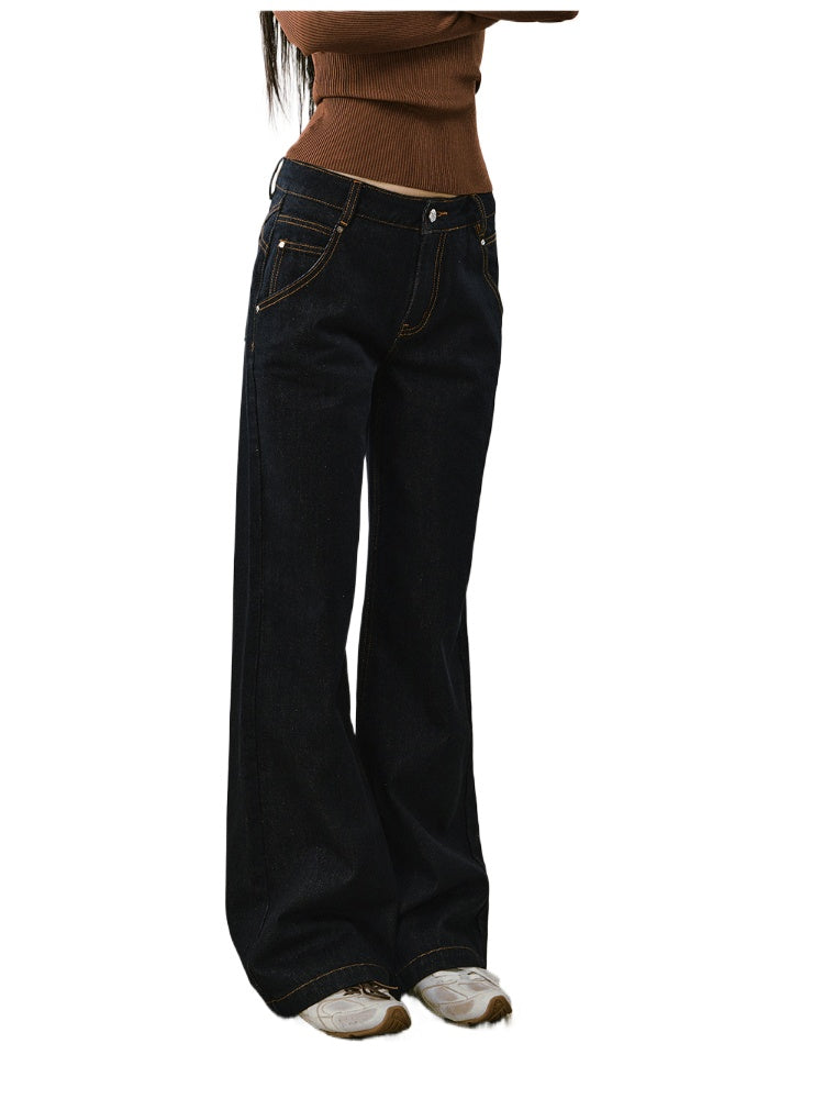 Raw-colored Wide-leg Straight Jeans