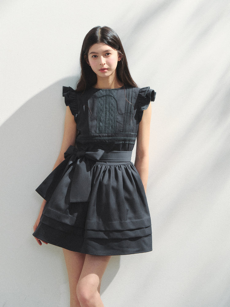 Flutter-Sleeve Bow-tied Tea-break Dress