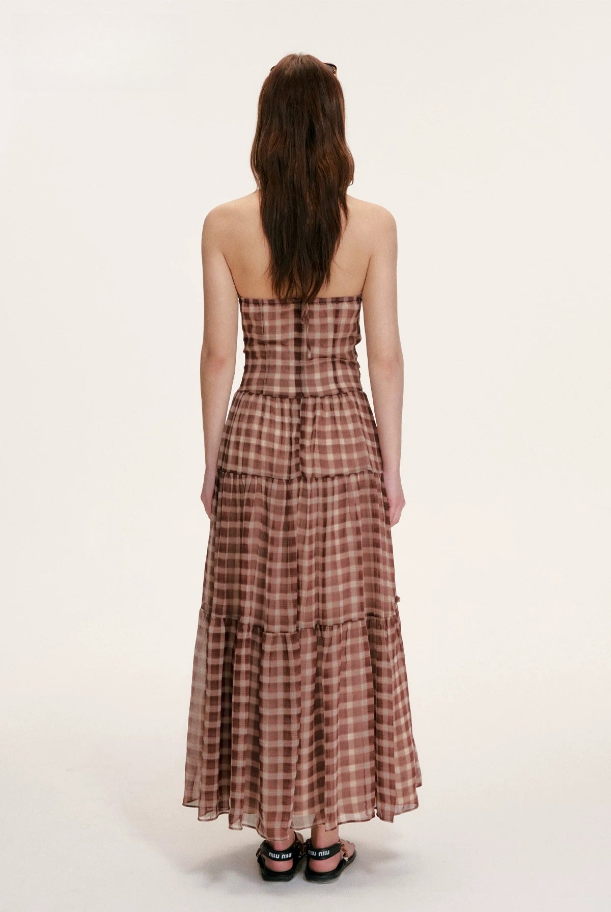 Vintage Brown Plaid Halter Maxi Dress