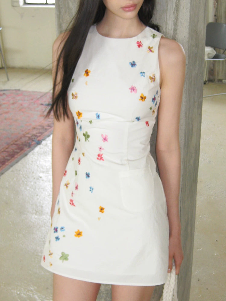 Floral Embroidered Sleeveless Dress