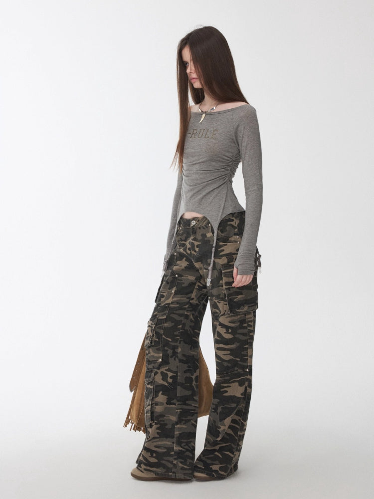 Garter Rhinestone Ruched Knit Top