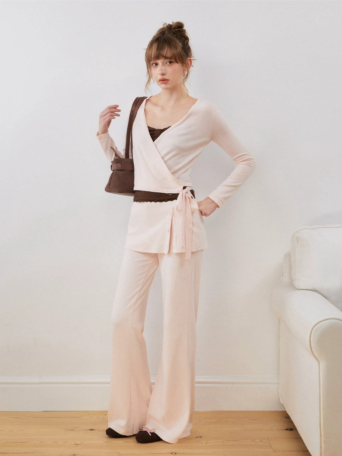 Silk Wool Wrap V-Neck Knit Top
