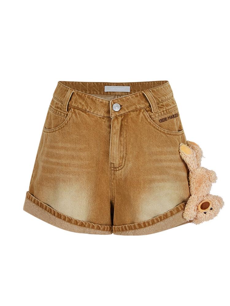 Cuffed A-Line Denim Shorts