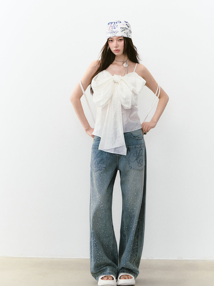 Large Bow Pleated Lightweight Cami Vest
